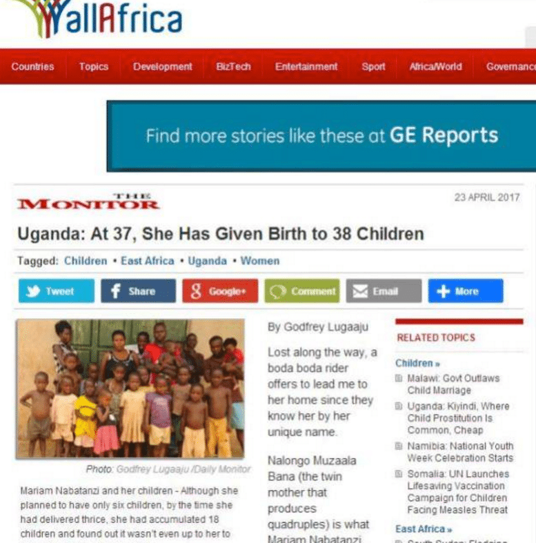 非洲女子37岁已生38娃  怀孕真的这么容易？